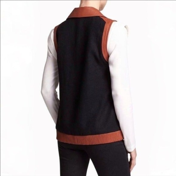 Mural Brown Leather & Wool Zip Up Vest Moto Jacket Small - Picture 2 of 12